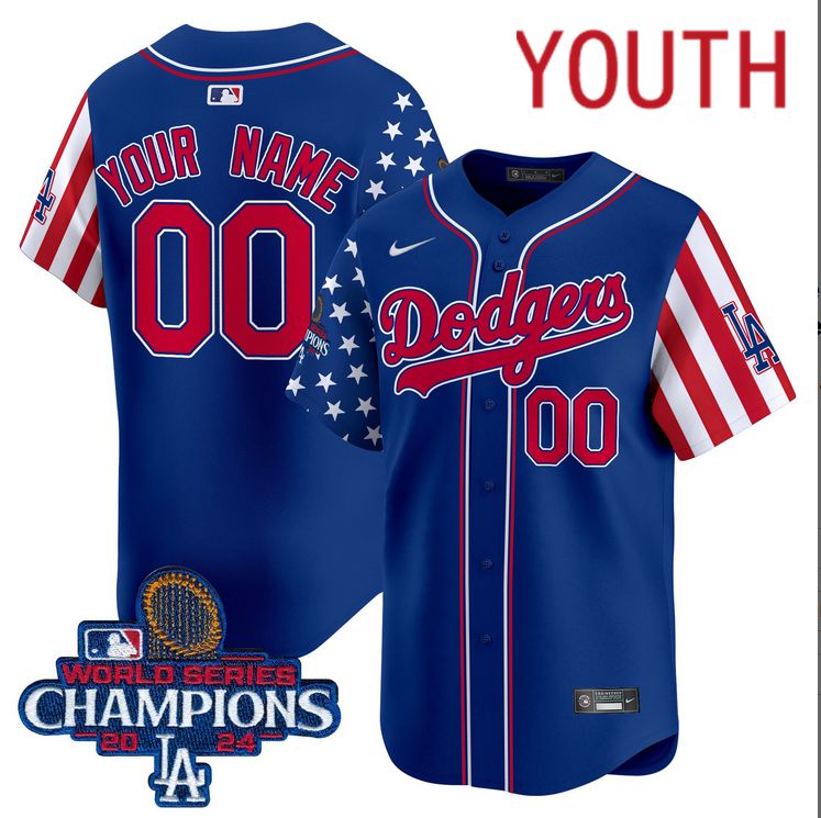 Youth MLB Los Angeles Dodgers Custom American Style blue 2024 World Series Champions Limited Jersey